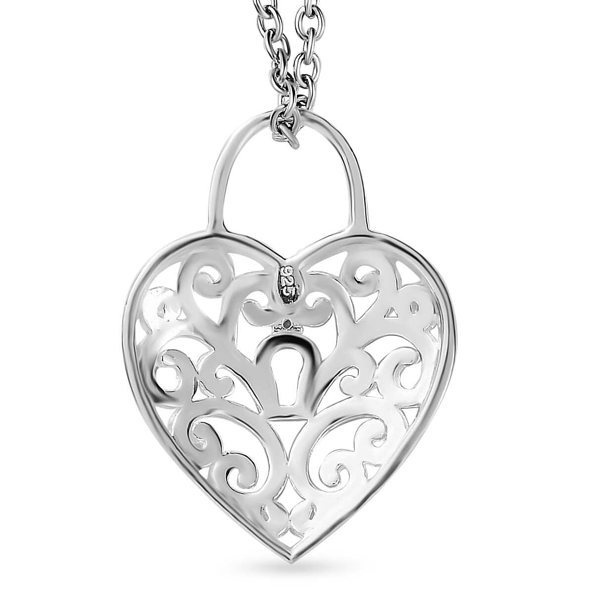 Diamond Heart Yellow Pen Overlay Sterling Silver Pendant with Stainless Steel Chain (Size 20)