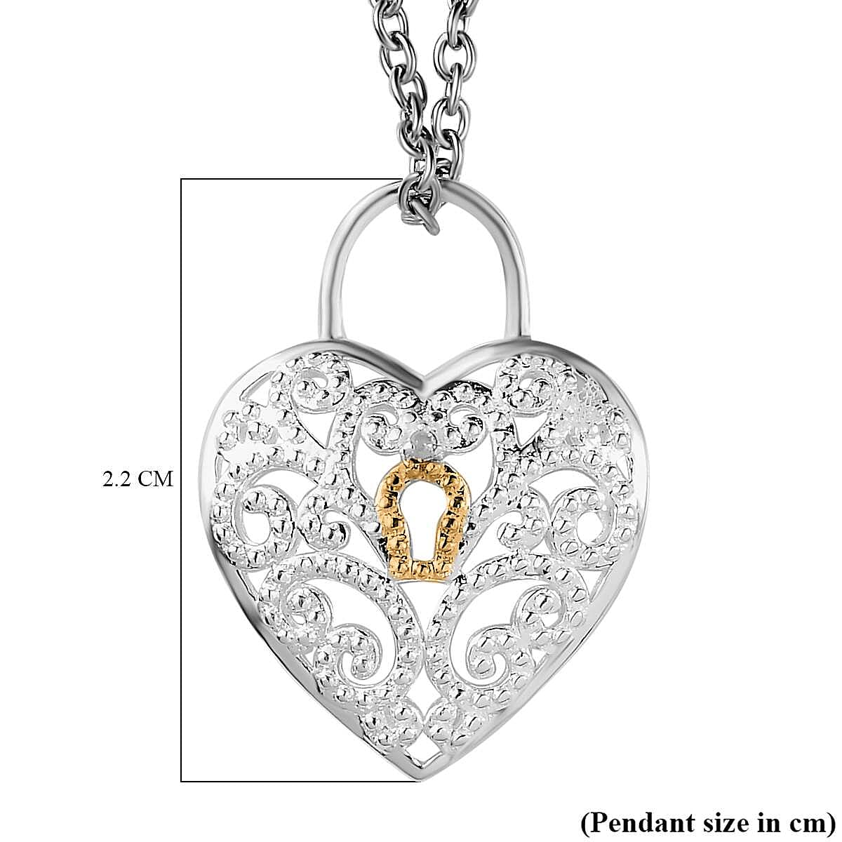 Diamond Heart Yellow Pen Overlay Sterling Silver Pendant with Stainless Steel Chain (Size 20)