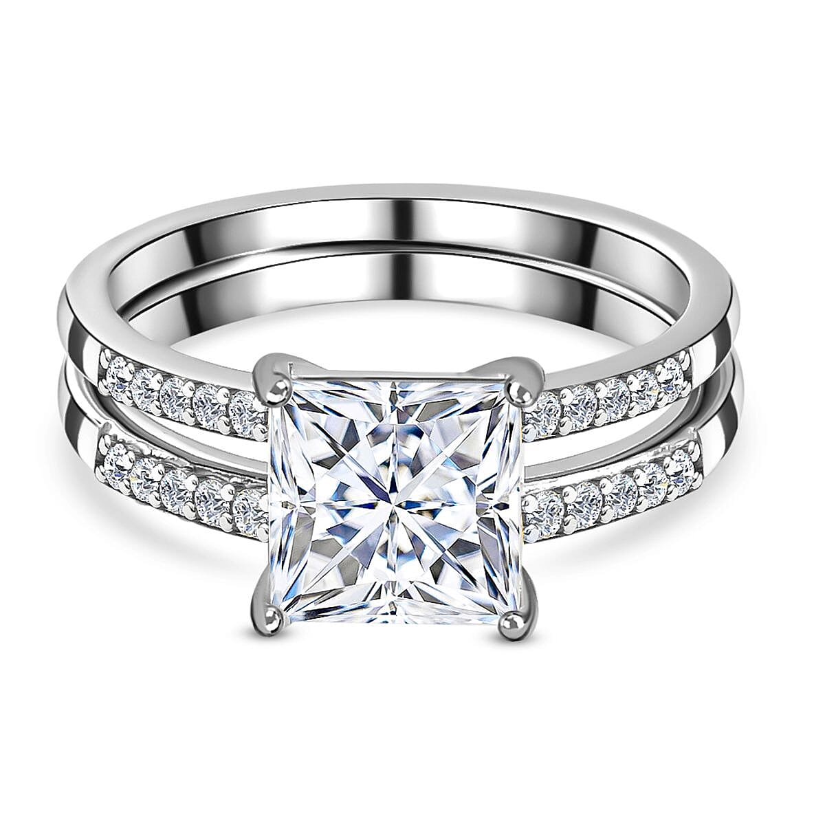 Set of 2 -  Moissanite Stackable Ring in Platinum Overlay Sterling Silver