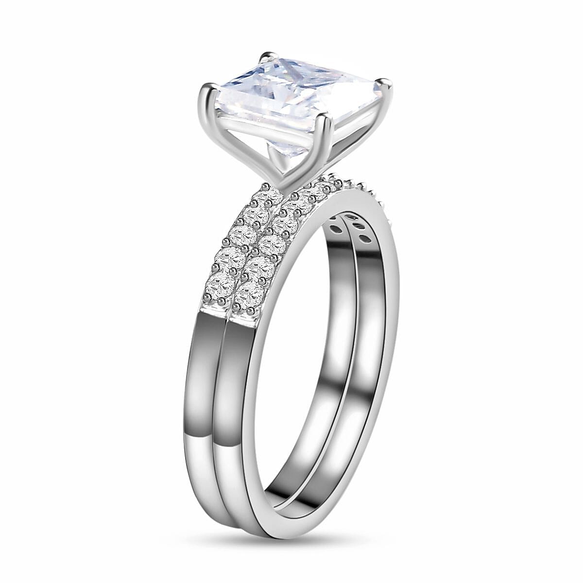 Set of 2 -  Moissanite Stackable Ring in Platinum Overlay Sterling Silver