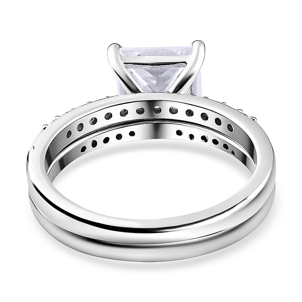 Set of 2 -  Moissanite Stackable Ring in Platinum Overlay Sterling Silver