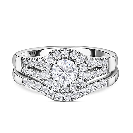 Set of 2 - Moissanite Stackable Ring in Platinum Overlay Sterling Silver 1.11 Ct.
