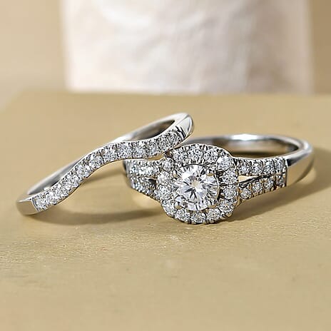 Set of 2 - Moissanite Stackable Ring in Platinum Overlay Sterling Silver 1.11 Ct.