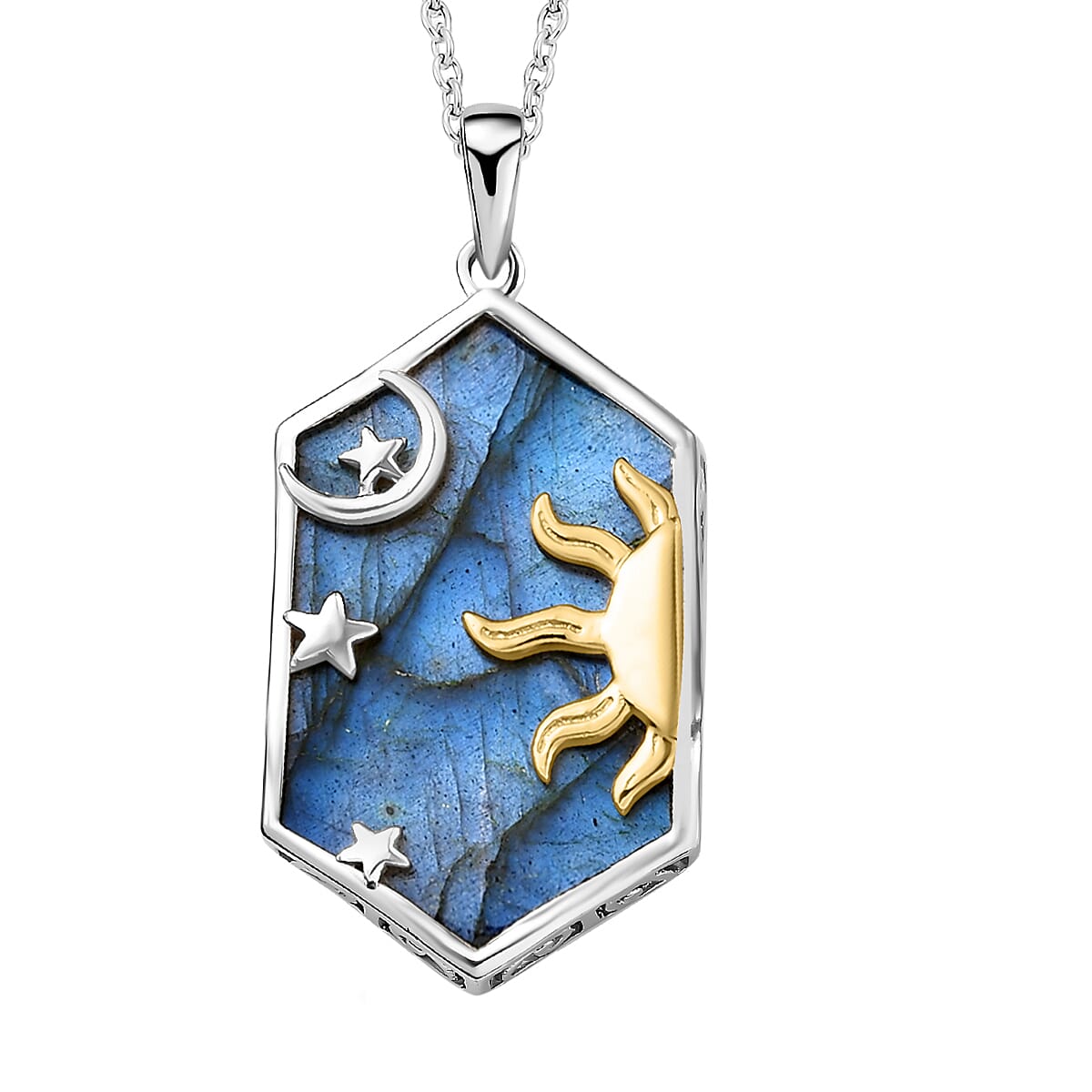   2 Piece Set - Labradorite Rope Chain and Fancy Pendant in Two Tone Plated Sterling Silver 18.86 Ct.