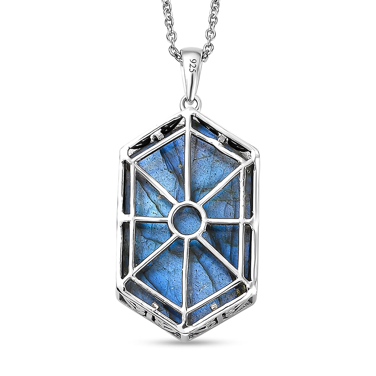   2 Piece Set - Labradorite Rope Chain and Fancy Pendant in Two Tone Plated Sterling Silver 18.86 Ct.