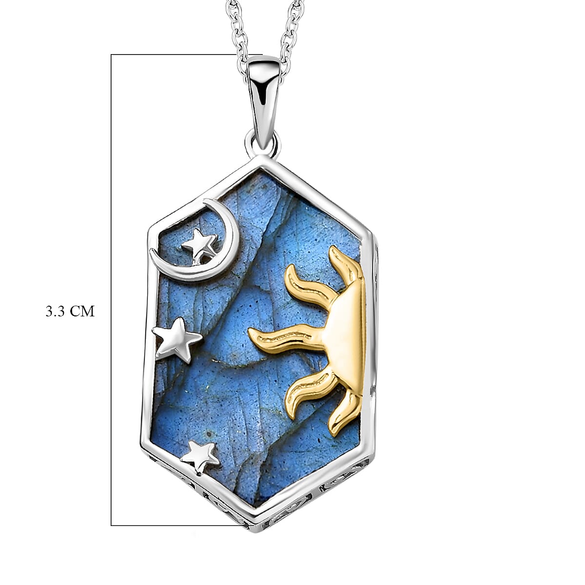   2 Piece Set - Labradorite Rope Chain and Fancy Pendant in Two Tone Plated Sterling Silver 18.86 Ct.