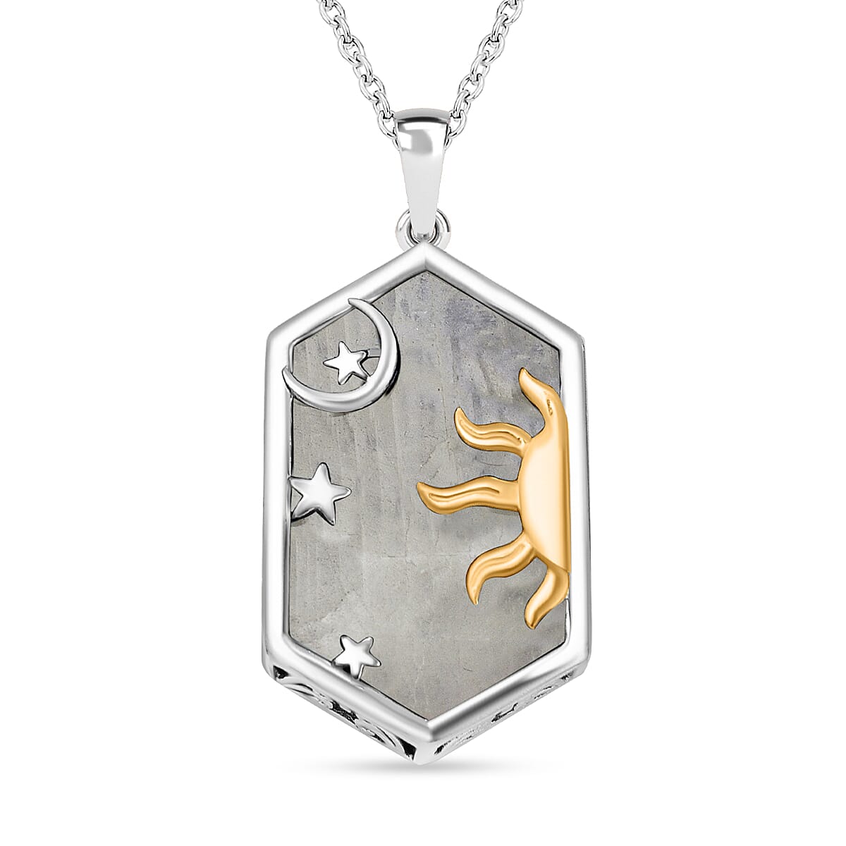 2 Piece Set -  Rainbow Moonstone Rope Chain and Fancy Pendant in Two Tone Sterling Silver 19.57 Ct.