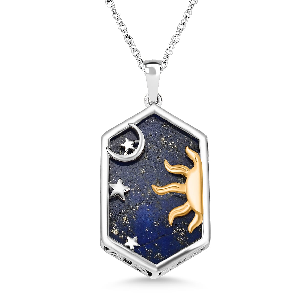 2 Piece Set -  Lapis Lazuli Rope Chain and Fancy Pendant in Two Tone Sterling Silver 23.58 Ct.