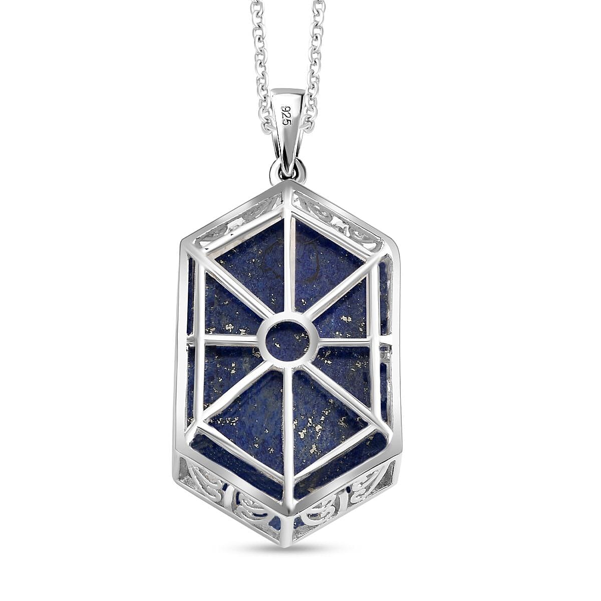 2 Piece Set -  Lapis Lazuli Rope Chain and Fancy Pendant in Two Tone Sterling Silver 23.58 Ct.