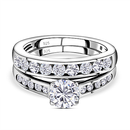Set of 2 - Moissanite Stackable Ring in Platinum Overlay Sterling Silver 1.29 Ct.