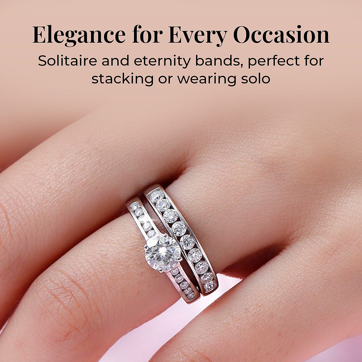 D'Joy Set of 2 - Moissanite Stackable Ring in Platinum Overlay Sterling Silver 1.59 Ct.