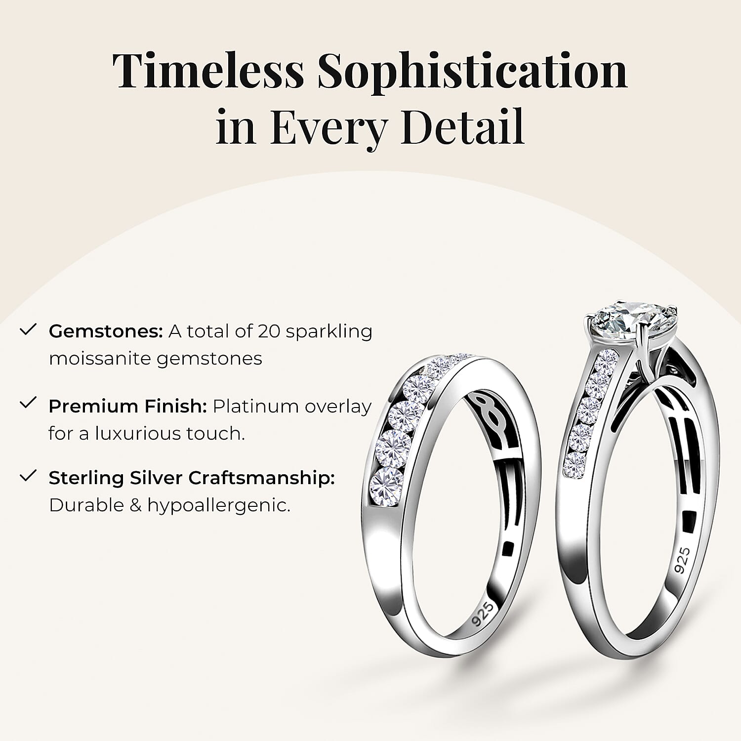 D'Joy Set of 2 - Moissanite Stackable Ring in Platinum Overlay Sterling Silver 1.59 Ct.