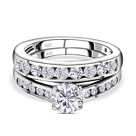 D'Joy Set of 2 - Moissanite Stackable Ring in Platinum Overlay Sterling Silver 1.59 Ct.
