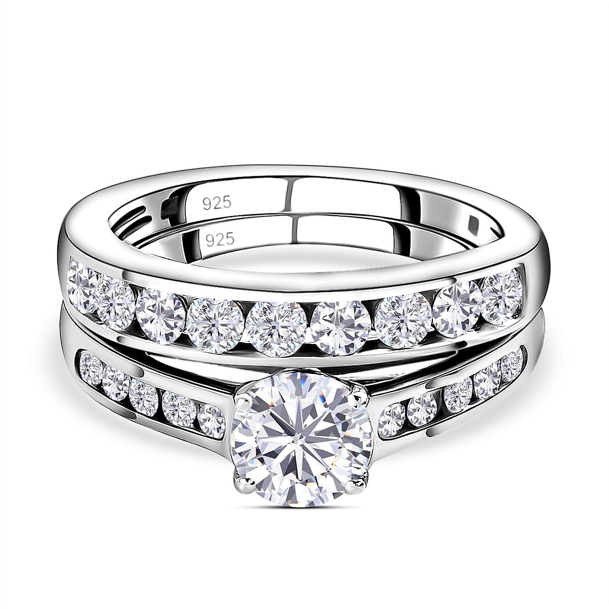D'Joy Set of 2 - Moissanite Stackable Ring in Platinum Overlay Sterling Silver 1.59 Ct.