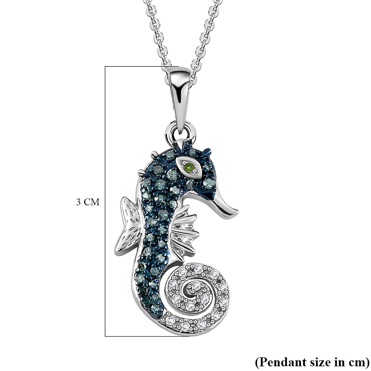 GP Blue Diamond, Green Diamond, White Diamond Diamond Pendant with Chain (Size 20) in Platinum Overlay Sterling Silver 0.28 ct