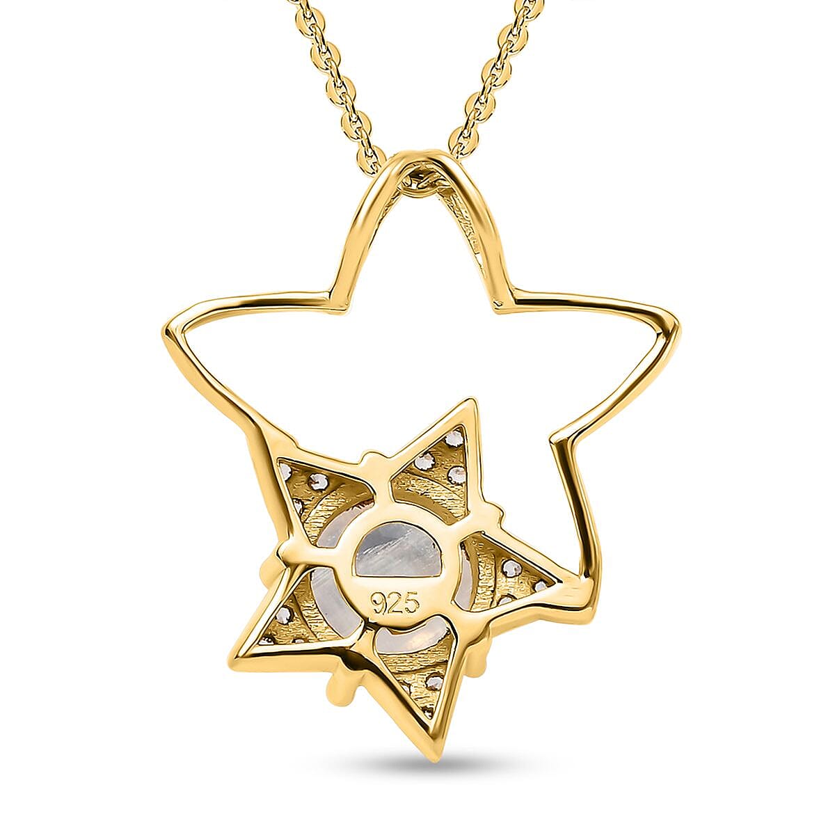 Rainbow Moonstone and Natural Zircon Star Pendant with Chain (Size 20) in 18K Yellow Gold Vermeil Plated Sterling Silver 1.91 Ct.