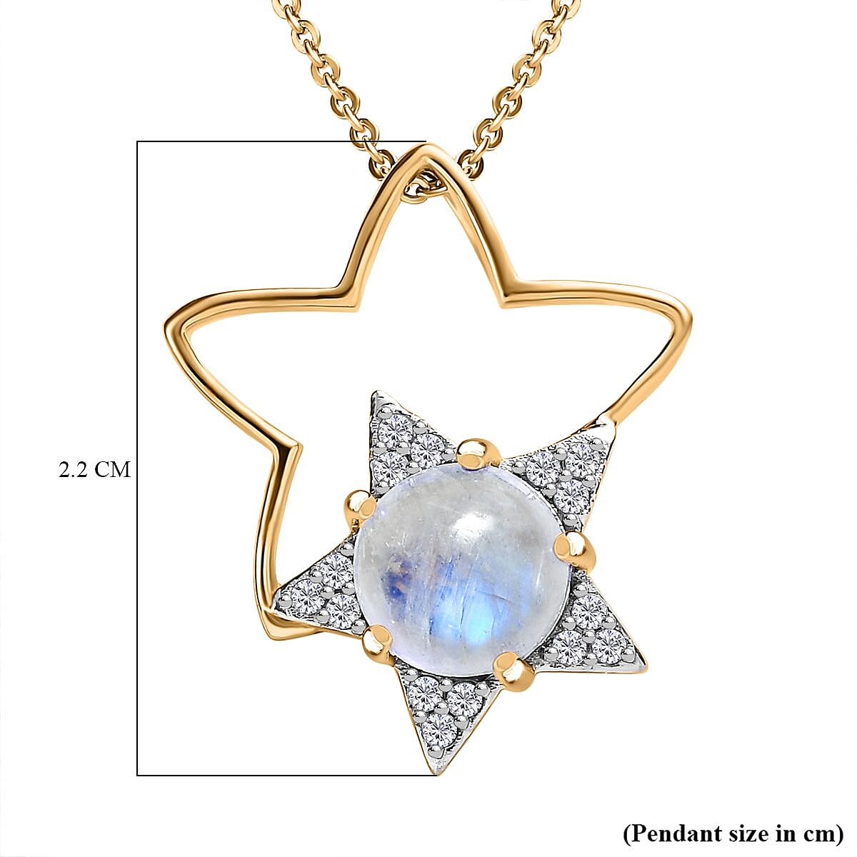 Rainbow Moonstone and Natural Zircon Star Pendant with Chain (Size 20) in 18K Yellow Gold Vermeil Plated Sterling Silver 1.91 Ct.