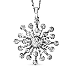 Moissanite Pendant with Chain (Size 20) in Platinum Overlay Sterling Silver 1.49 Ct, Silver Wt. 5.30 Gms