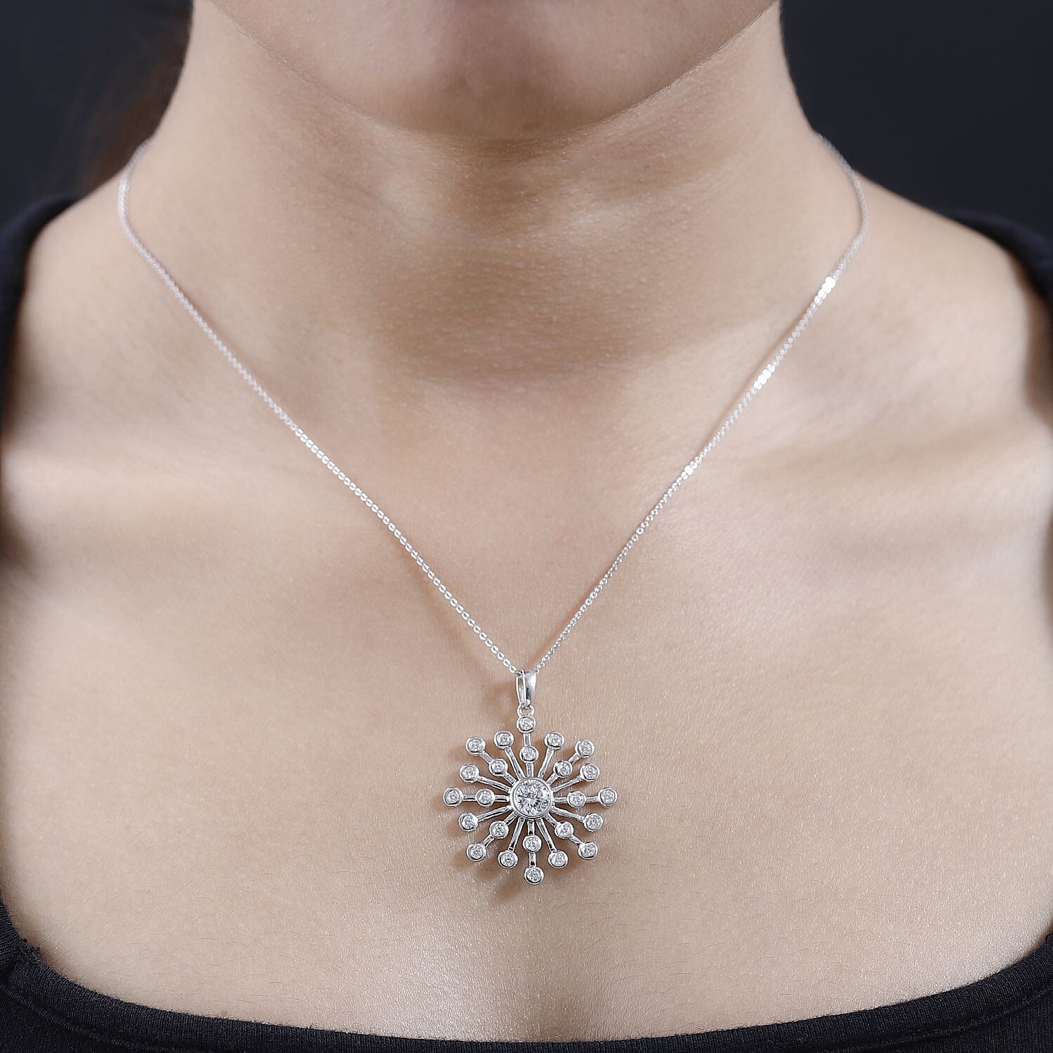 D'Joy Moissanite Floral Pendant with Chain (Size 20) in Platinum Overlay Sterling Silver 1.92 Ct, Silver Wt. 5.81 Gms.