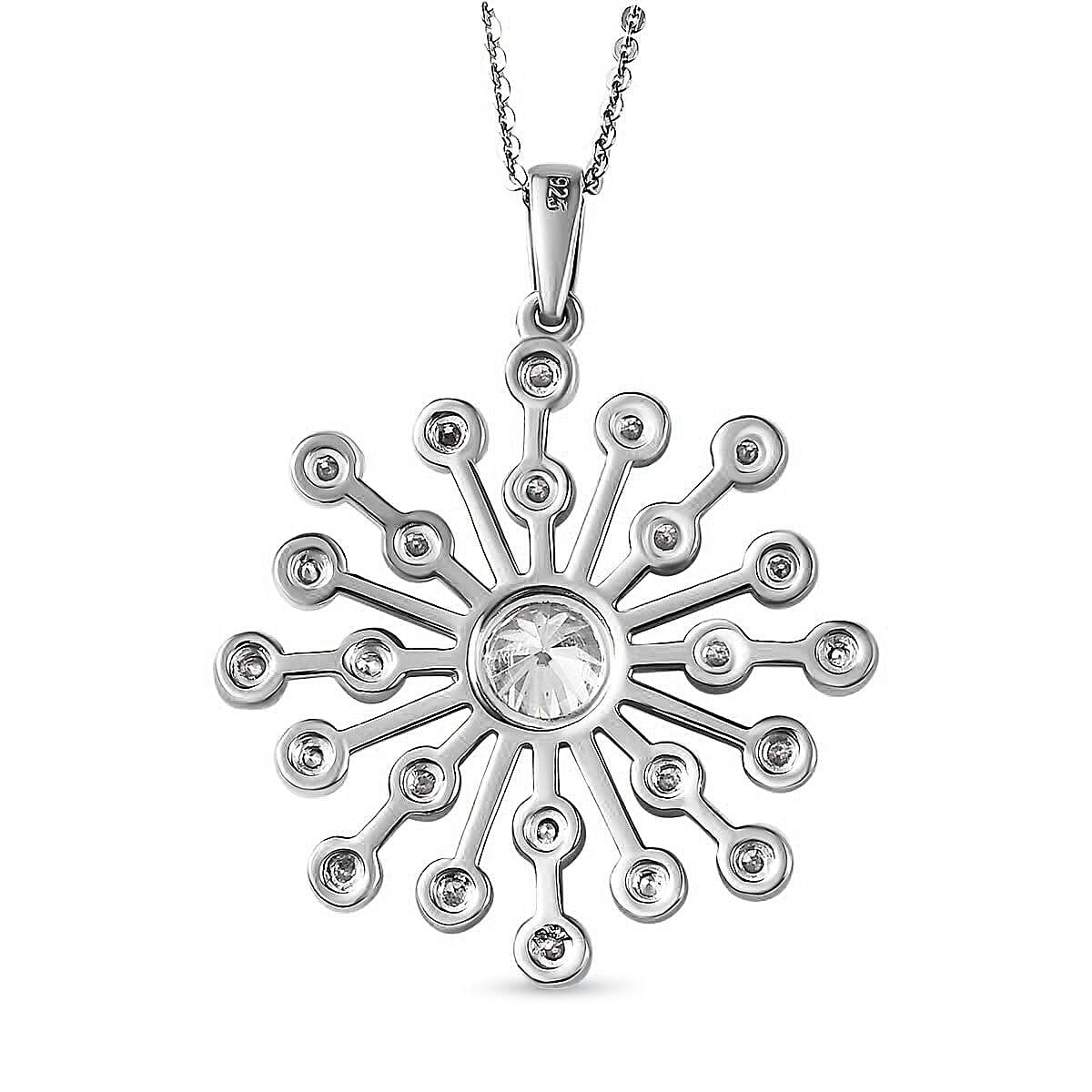 D'Joy Moissanite Floral Pendant with Chain (Size 20) in Platinum Overlay Sterling Silver 1.92 Ct, Silver Wt. 5.81 Gms.
