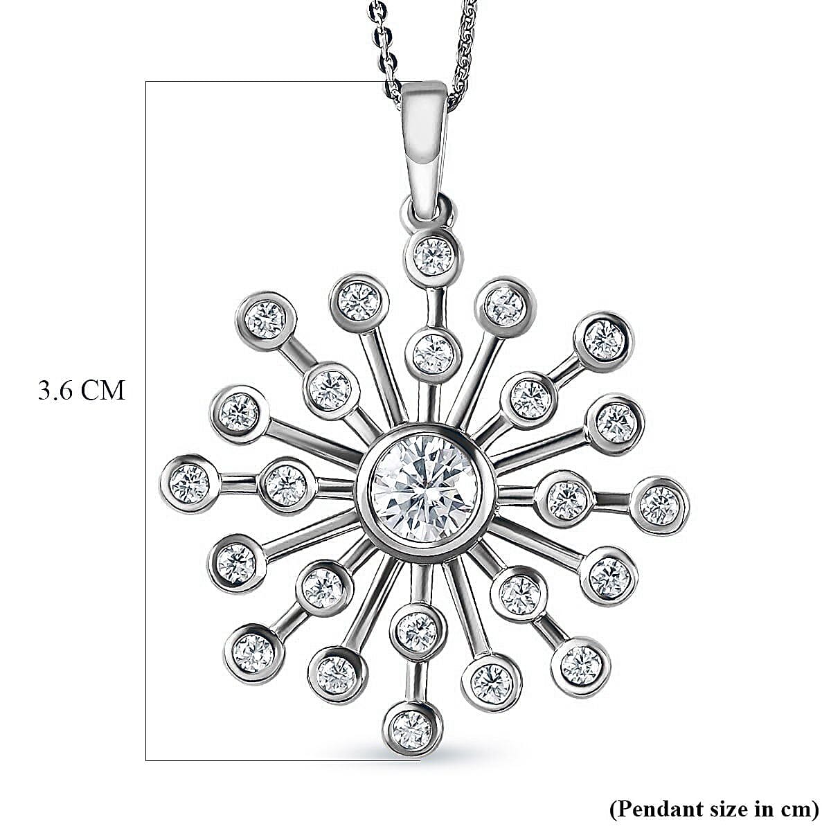 D'Joy Moissanite Floral Pendant with Chain (Size 20) in Platinum Overlay Sterling Silver 1.92 Ct, Silver Wt. 5.81 Gms.