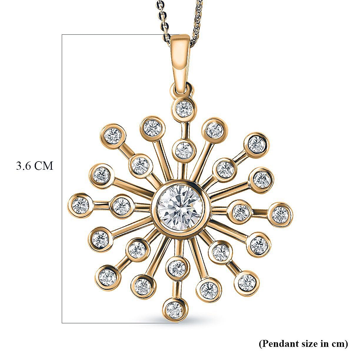 Moissanite Floral Pendant with Chain (Size 20) in 18K Vermeil Yellow Gold Plated Sterling Silver 1.99 Ct, Silver Wt. 5.52 Gms.