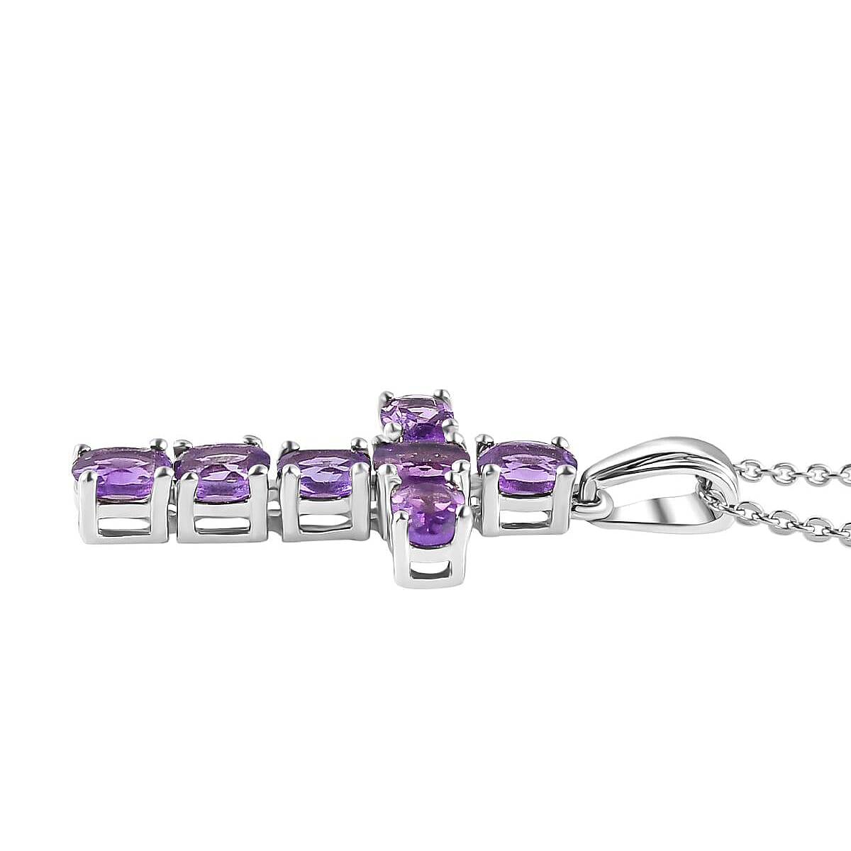 Amethyst Cross Pendant with Chain (Size 20) in Platinum Overlay Sterling Silver 3.00 Ct.