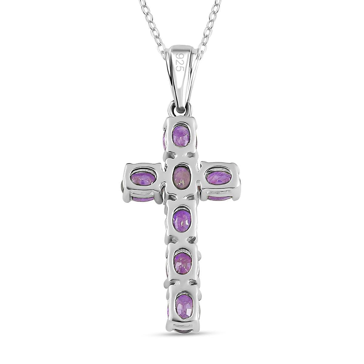 Amethyst Cross Pendant with Chain (Size 20) in Platinum Overlay Sterling Silver 3.00 Ct.