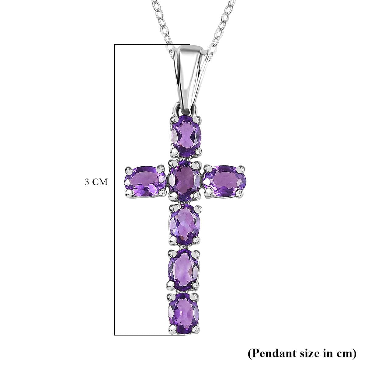 Amethyst Cross Pendant with Chain (Size 20) in Platinum Overlay Sterling Silver 3.00 Ct.