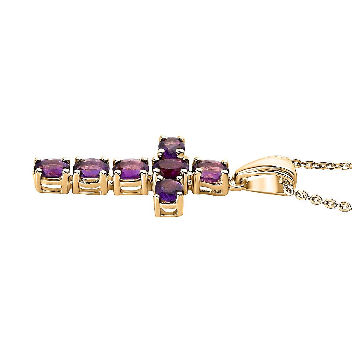 Amethyst Cross Pendant with Chain (Size - 20) in 18K Vermeil Yellow Gold Plated Sterling Silver 1.10 Ct.