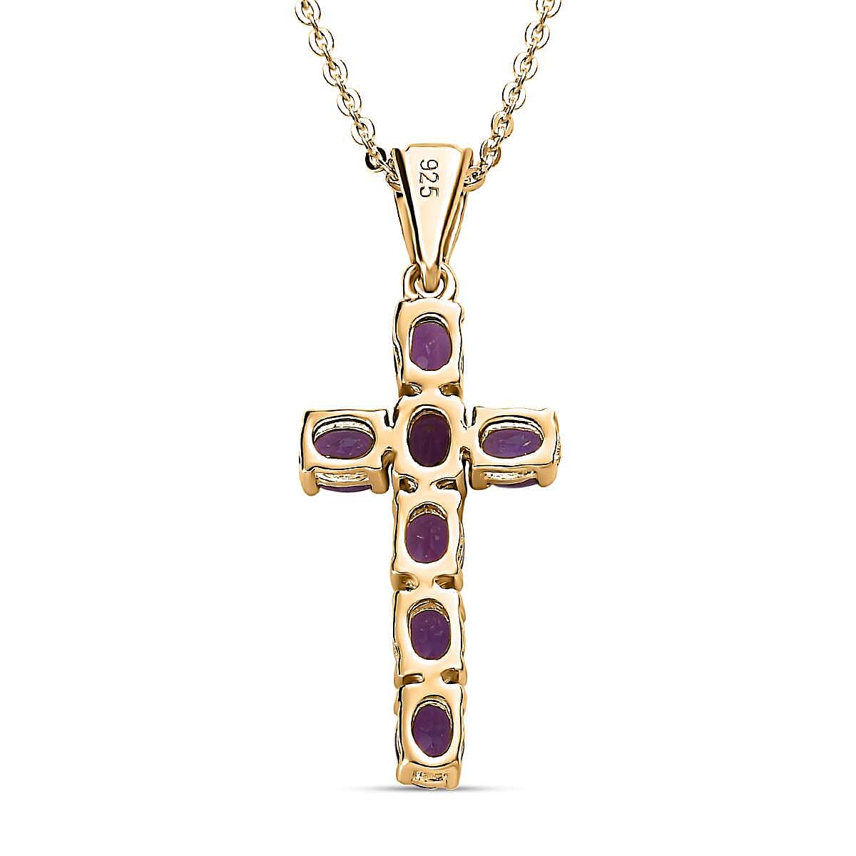 Amethyst Cross Pendant with Chain (Size - 20) in 18K Vermeil Yellow Gold Plated Sterling Silver 1.10 Ct.