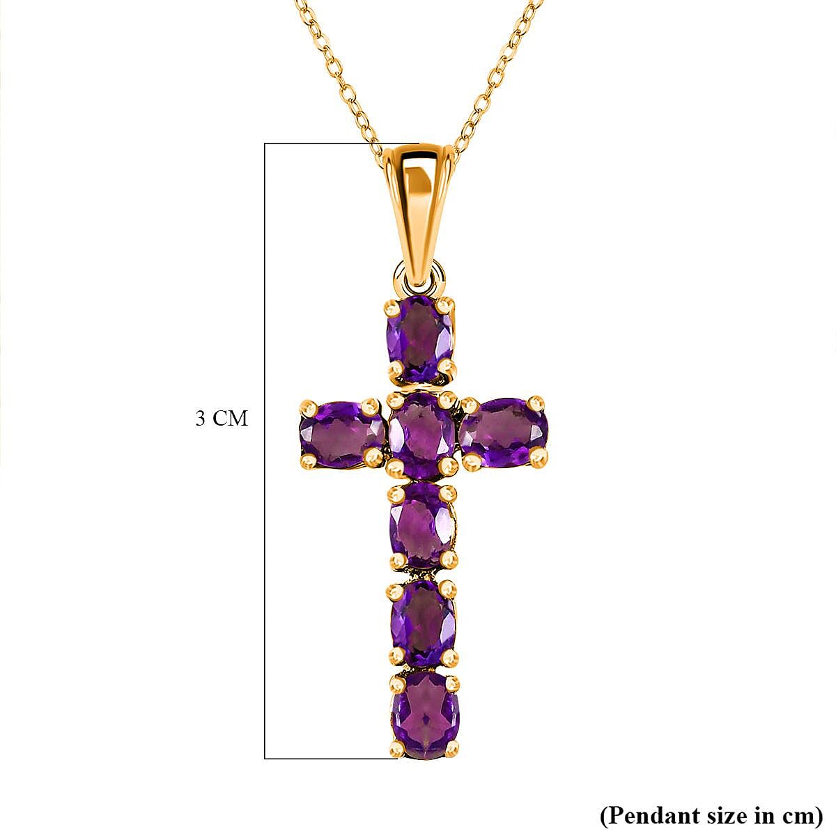 Amethyst Cross Pendant with Chain (Size - 20) in 18K Vermeil Yellow Gold Plated Sterling Silver 1.10 Ct.