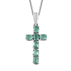 Zambian Emerald Cross Pendant with Chain (Size 20) in Platinum Overlay Sterling Silver 1.064 Ct.