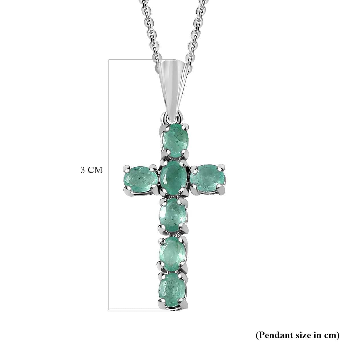 Zambian Emerald Cross Pendant with Chain (Size - 20) in Platinum Overlay Sterling Silver 1.11 Ct.