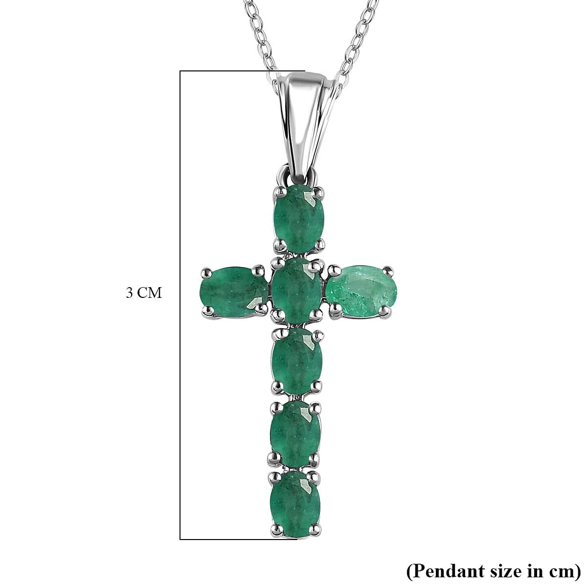 Zambian Emerald Cross Pendant with Chain (Size - 20) in Platinum Overlay Sterling Silver 1.11 Ct.