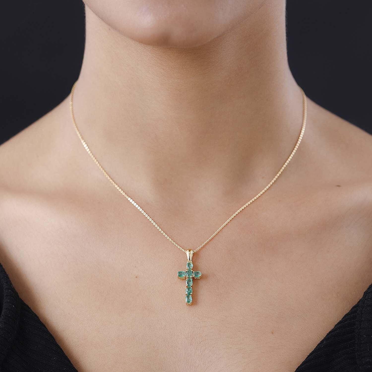 Zambian Emerald Cross Pendant with Chain(20) in 18K Vermeil Yellow Gold Overlay Sterling Silver 1.13 Ct.