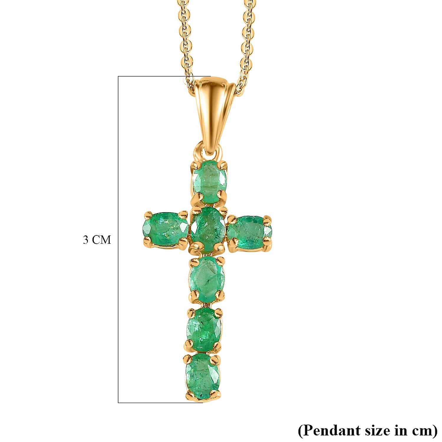Zambian Emerald Cross Pendant with Chain(20) in 18K Vermeil Yellow Gold Overlay Sterling Silver 1.13 Ct.