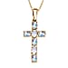 Rainbow Moonstone Cross Pendant with Chain (Size - 20) in 18K Vermeil Yellow Gold Plated Sterling Silver 1.15  Ct.