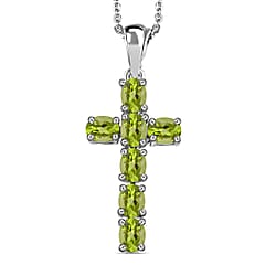 Zambian Emerald Cross Pendant with Chain (Size 20) in Platinum Overlay Sterling Silver 1.064 Ct.