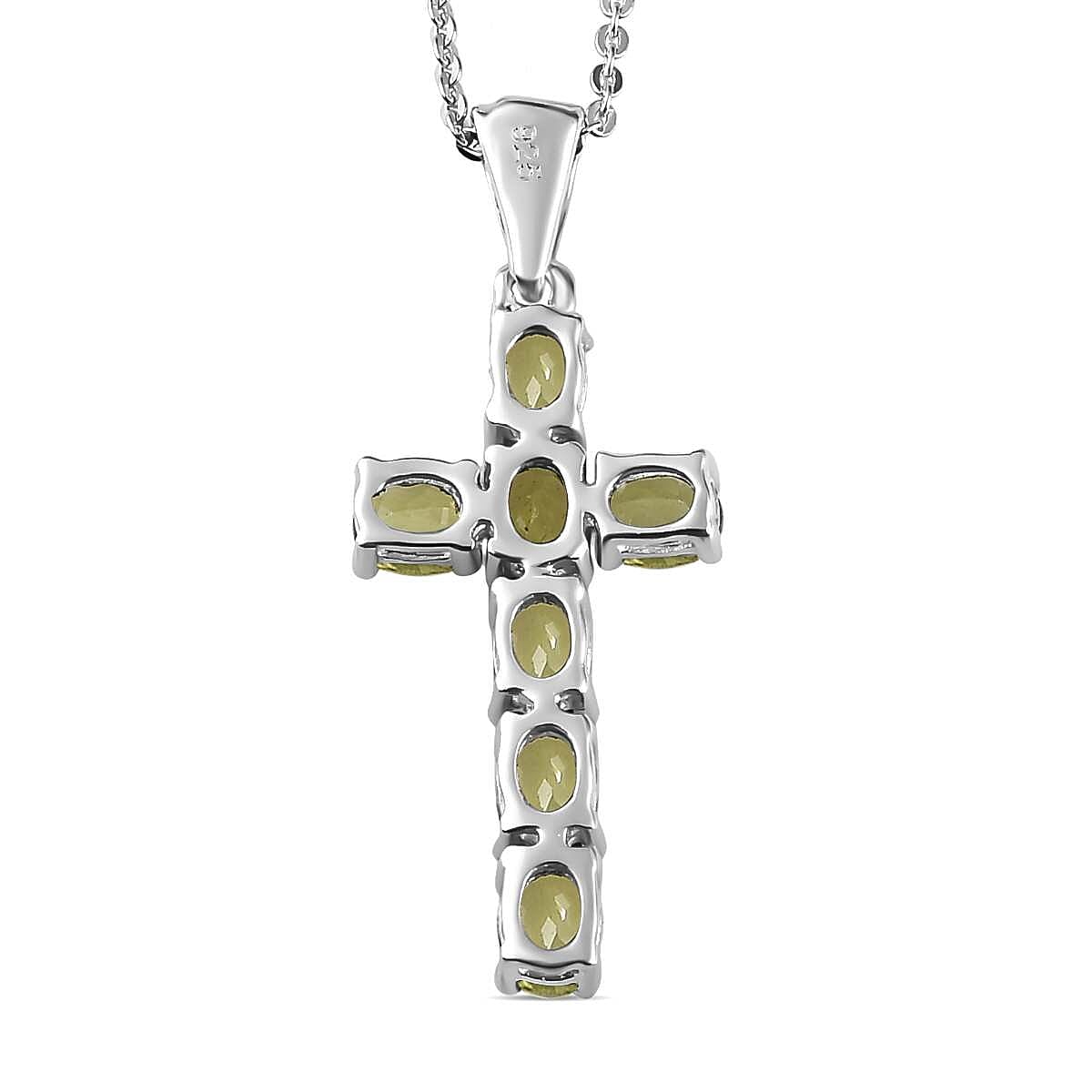 Hebei Peridot Cross Pendant with Chain (Size-20) in Platinum Overlay Sterling Silver 1.26 Ct.