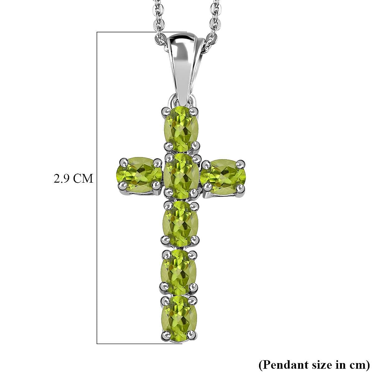 Hebei Peridot Cross Pendant with Chain (Size-20) in Platinum Overlay Sterling Silver 1.26 Ct.