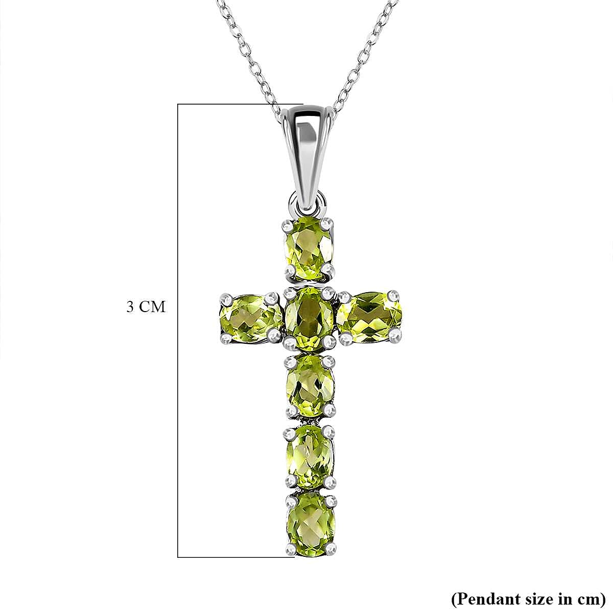 Hebei Peridot Cross Pendant with Chain (Size-20) in Platinum Overlay Sterling Silver 1.26 Ct.
