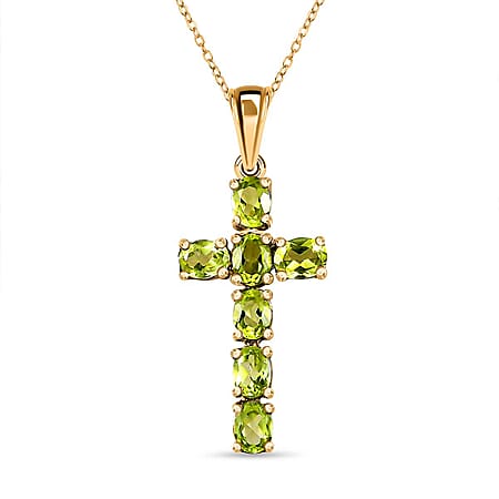 Hebei Peridot Cross Pendant with Chain (Size- 20 ) in 18K Vermeil Yellow Gold Plated Sterling Silver Hebei Peridot Cross Pendant with Chain (Size- 20 ) in 18K Vermeil Yellow Gold Plated Sterling Silver