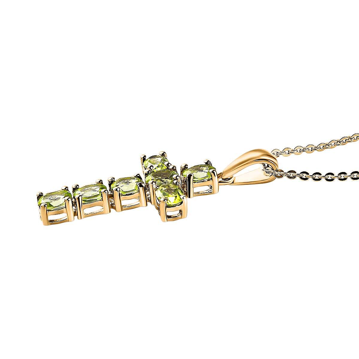 Hebei Peridot Cross Pendant with Chain (Size- 20 ) in 18K Vermeil Yellow Gold Plated Sterling Silver 1.19 Ct