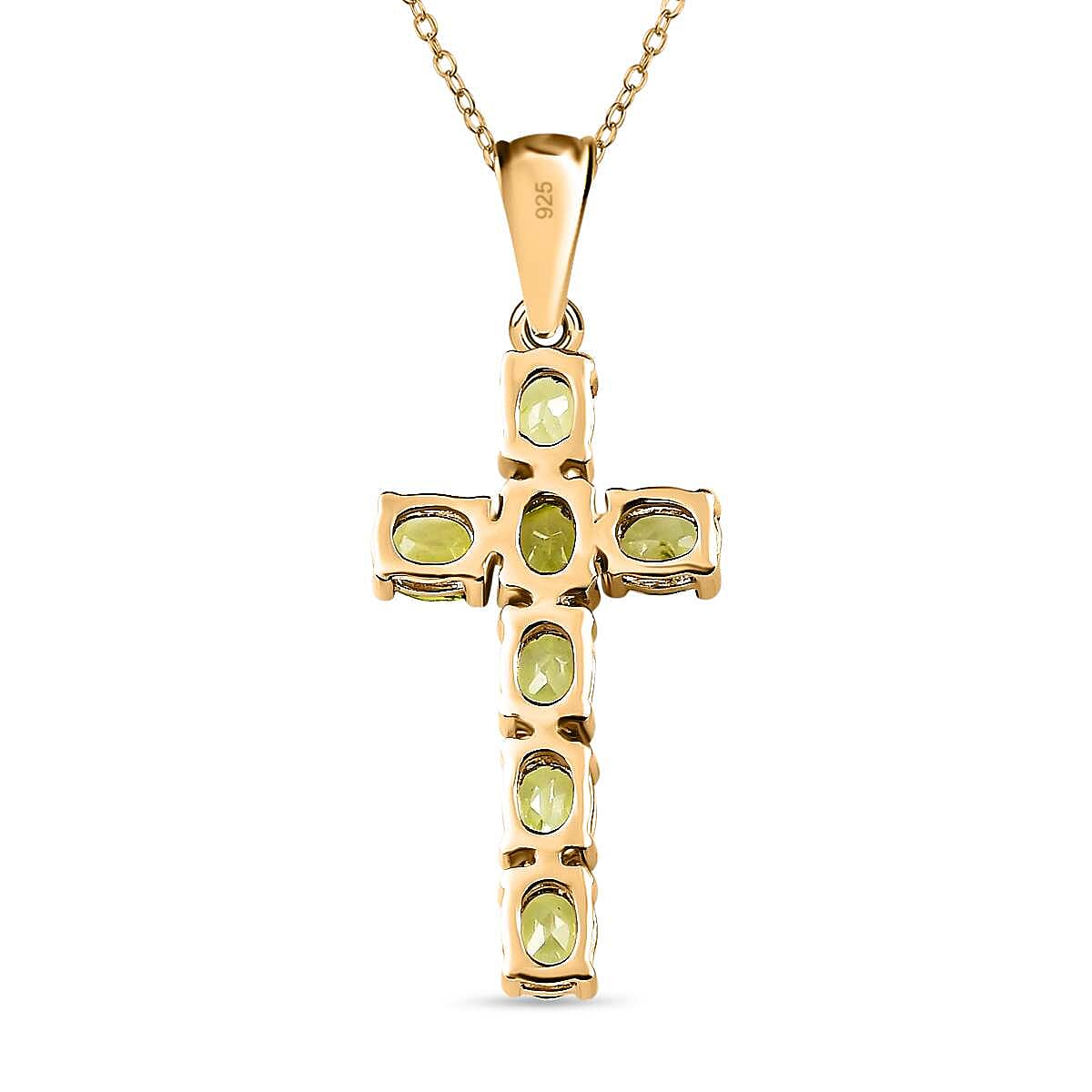 Hebei Peridot Cross Pendant with Chain (Size- 20 ) in 18K Vermeil Yellow Gold Plated Sterling Silver 1.19 Ct