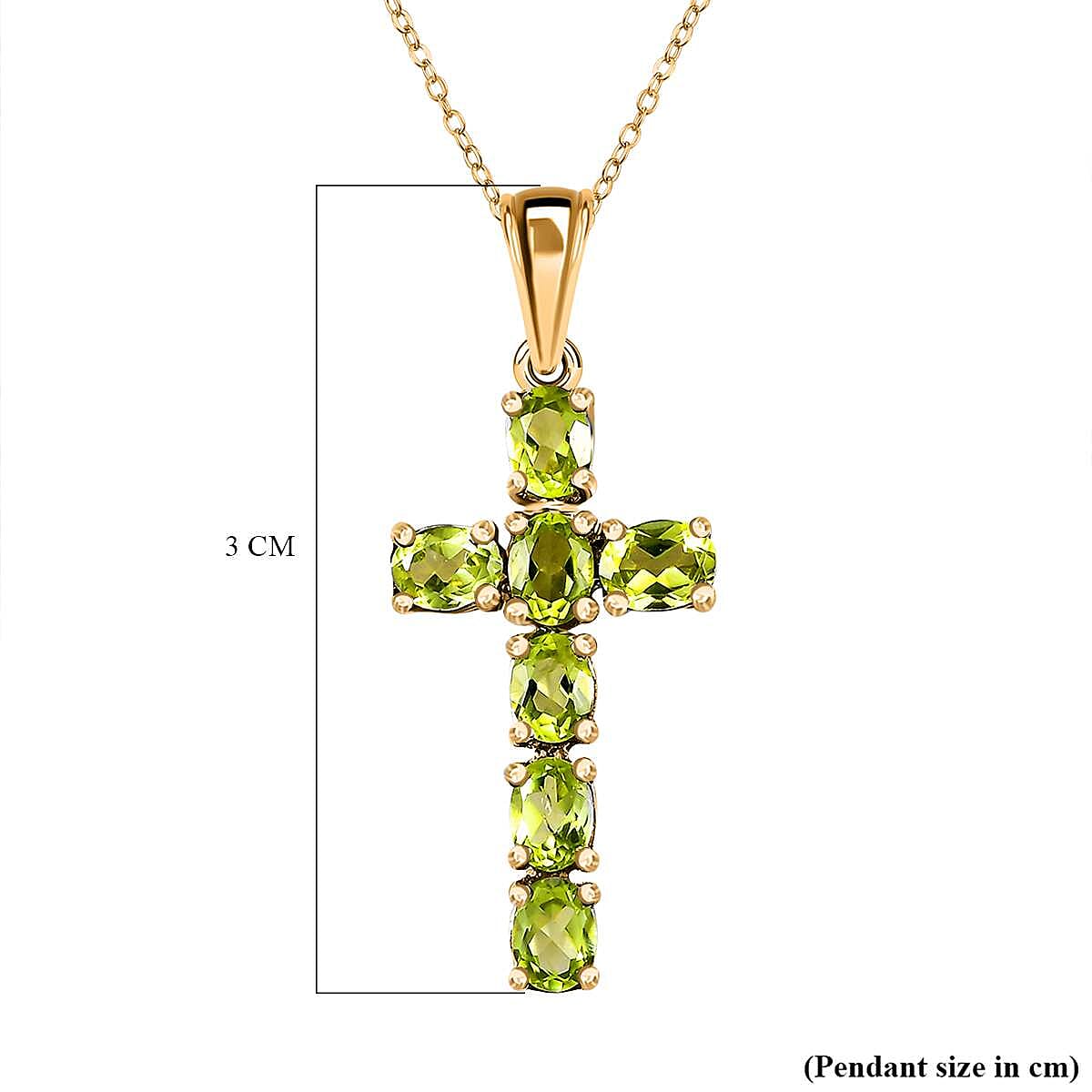 Hebei Peridot Cross Pendant with Chain (Size- 20 ) in 18K Vermeil Yellow Gold Plated Sterling Silver 1.19 Ct