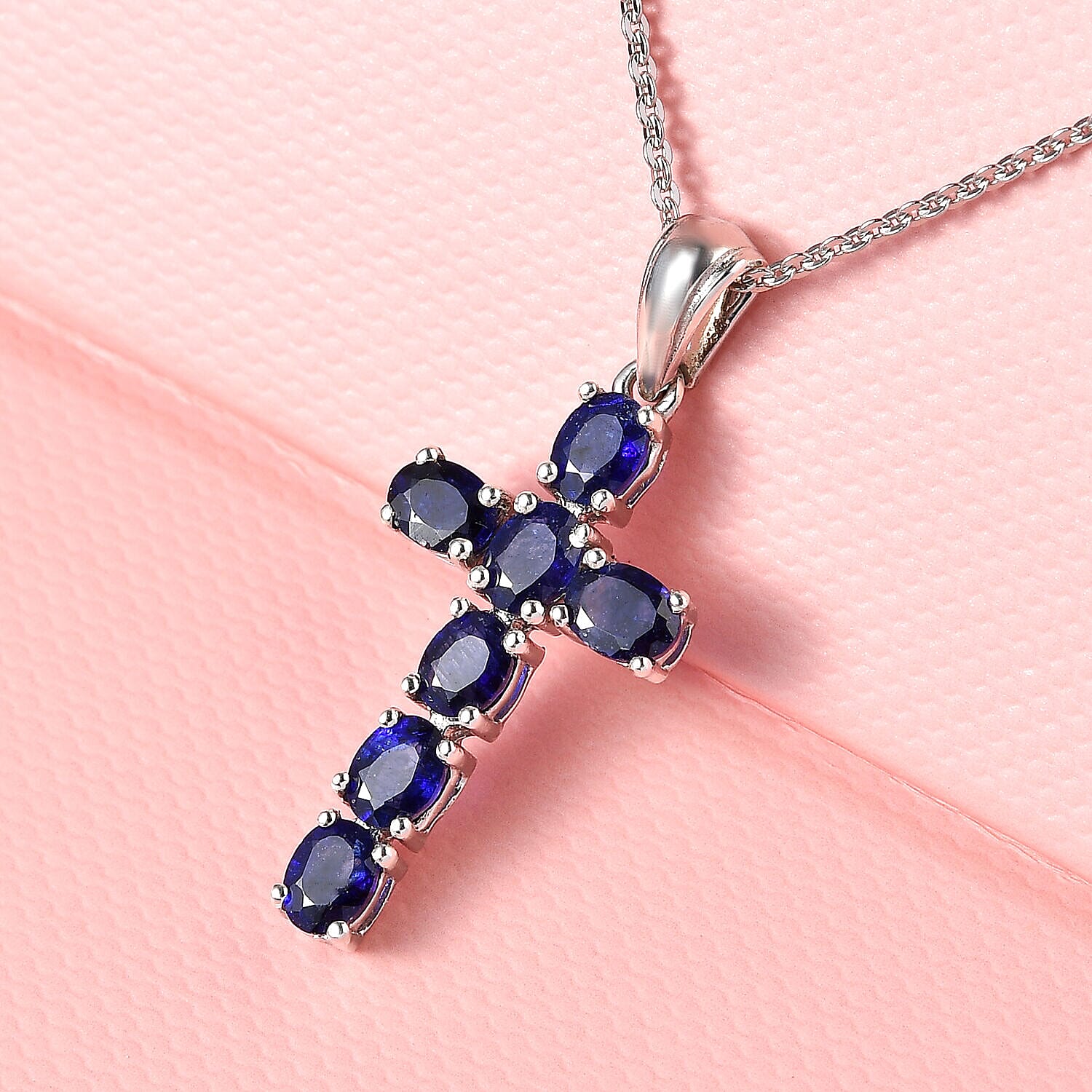 D'Joy - Masoala Sapphire (FF) Cross Pendant with Chain (Size- 20) in Platinum Overlay Sterling Silver 1.80 Ct.