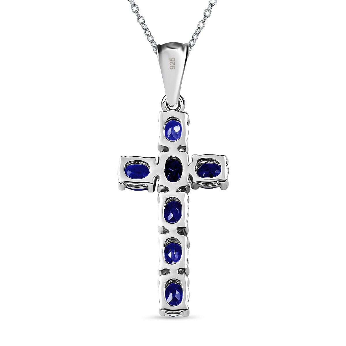D'Joy - Masoala Sapphire (FF) Cross Pendant with Chain (Size- 20) in Platinum Overlay Sterling Silver 1.80 Ct.