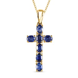 Zambian Emerald Cross Pendant with Chain(20) With Lobster Clasp in 18K Vermeil Yellow Gold Plated Sterling Silver 1.064 Ct.