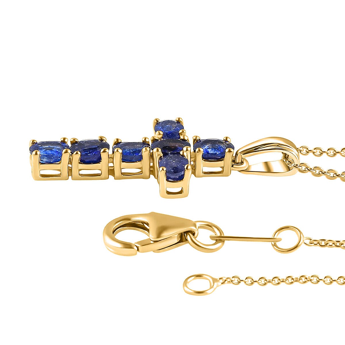 Masoala Sapphire (FF) Cross Pendant with Chain (Size 20) in 18K Yellow Gold Vermeil Plated Sterling Silver, 1.80 Ct.